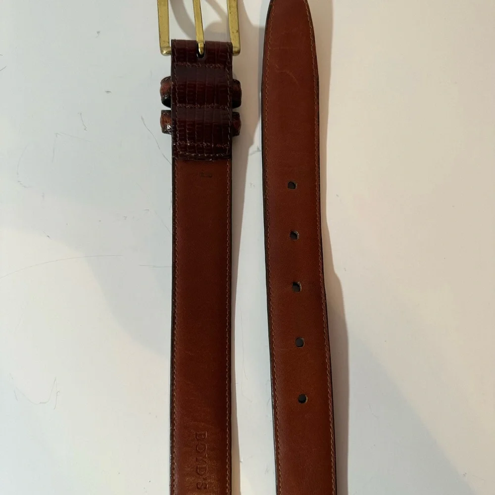 Vintage Lloyd's Brown Lizard Grain Leather Belt Solid Brass Buckle Size 40